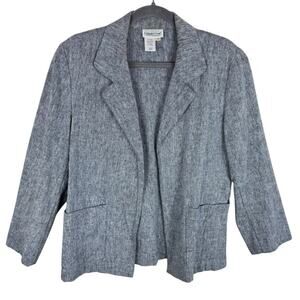 Coldwater Creek Gray Heather Linen Cotton Woven Collared Open Blazer Size 12